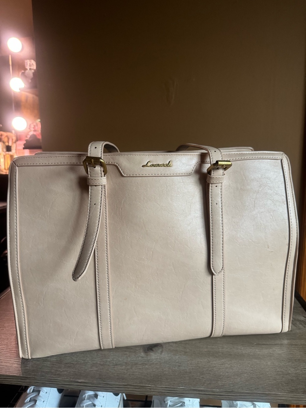 Lancari Cream Structured Tote with Adjustable Straps